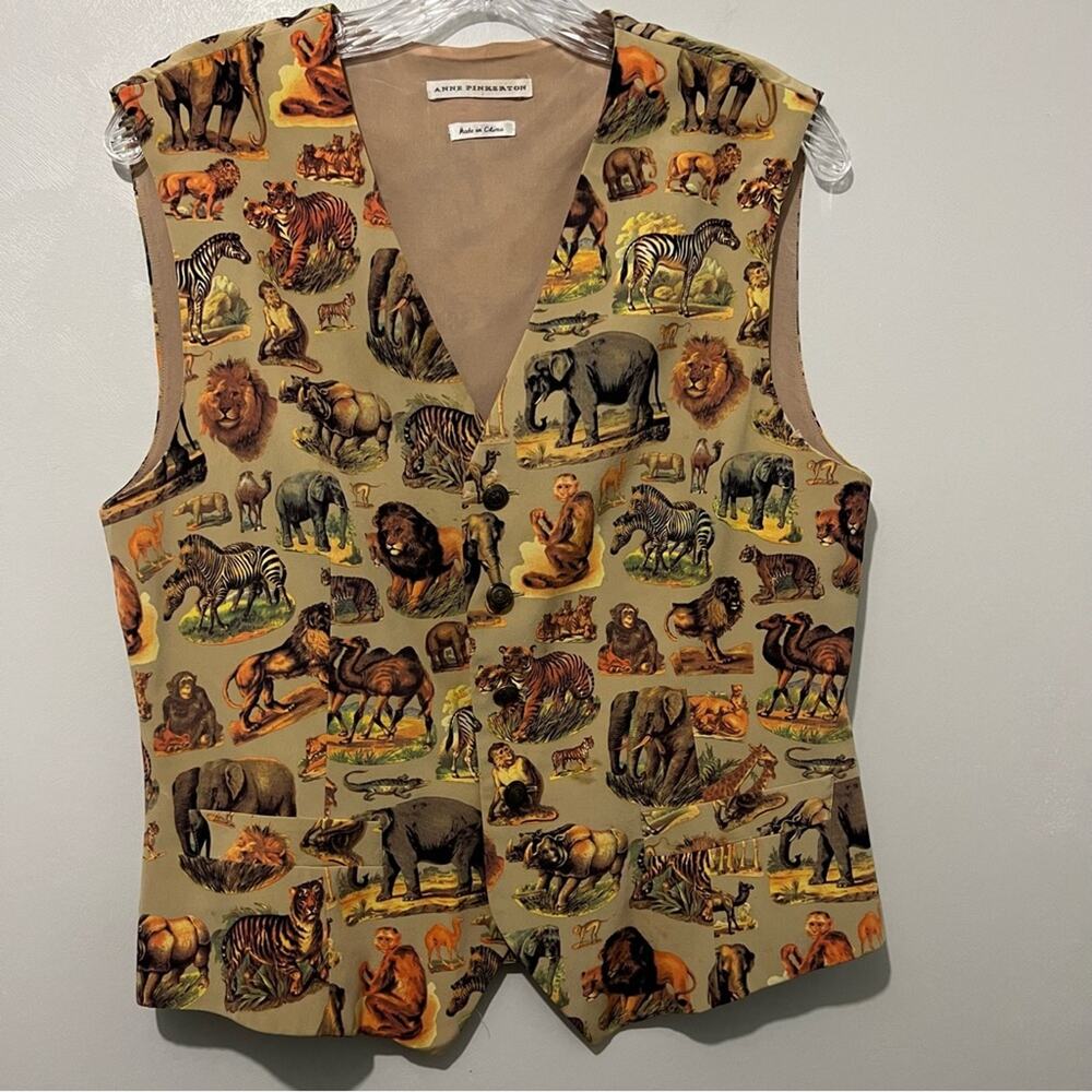 Anne Pinkerton Silk Animal Print Vest | Women’s Size Large